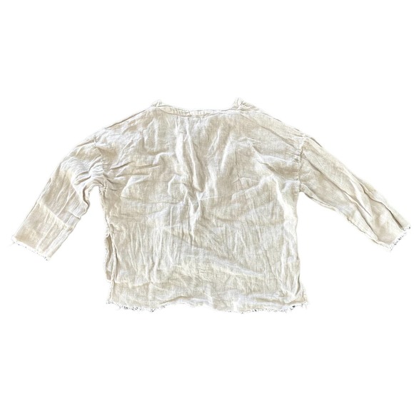 Zara beige flax linen distressed peasant cropped top XS - Picture 2 of 5
